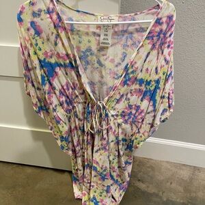 Jessica Simpson Multicolor Tie-Dye Swim Coverup - Pink Blue Yellow